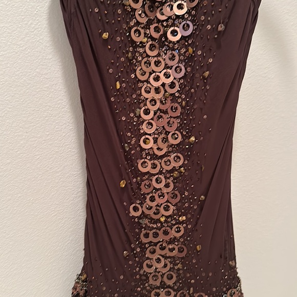 Sue Wong 6 sequined beaded chocolate brown spaghetti strap dress mini low back - Picture 3 of 16